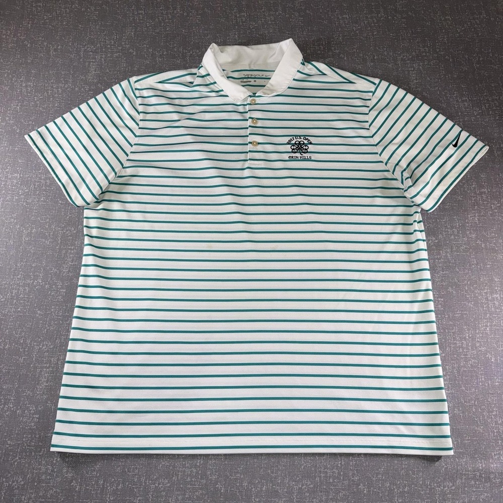 Nike Golf 2017 US Open Erin Hills Polo Shirt Mens XL White Green Striped Golf